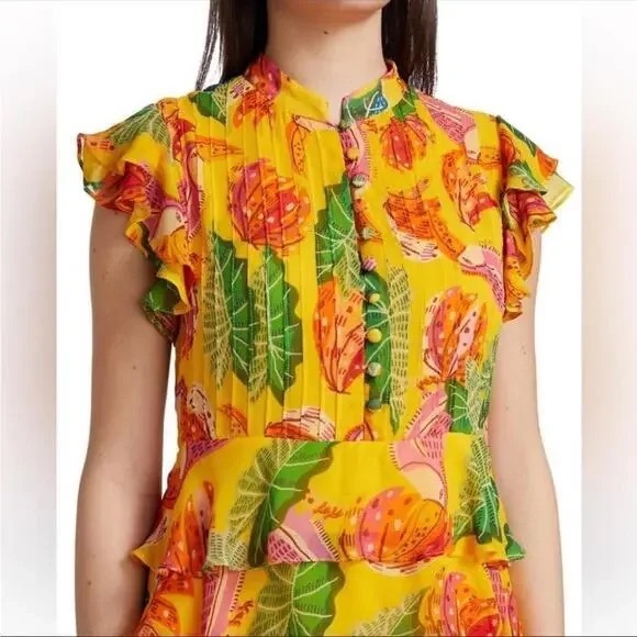 FARM Rio Yellow Ruffle Mini Dress Size XS - Picture 5 of 12